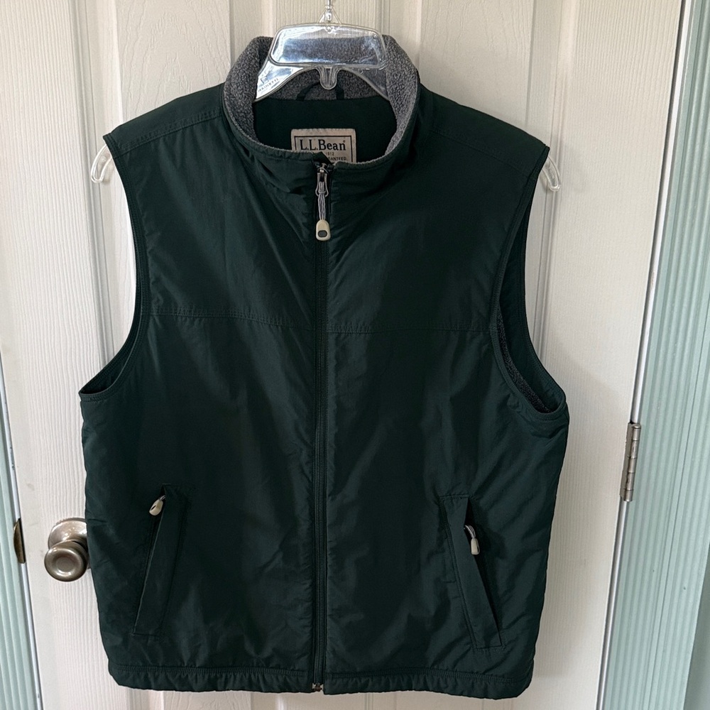L.L. Bean Dark Green Packable Vest with Gray Trim
